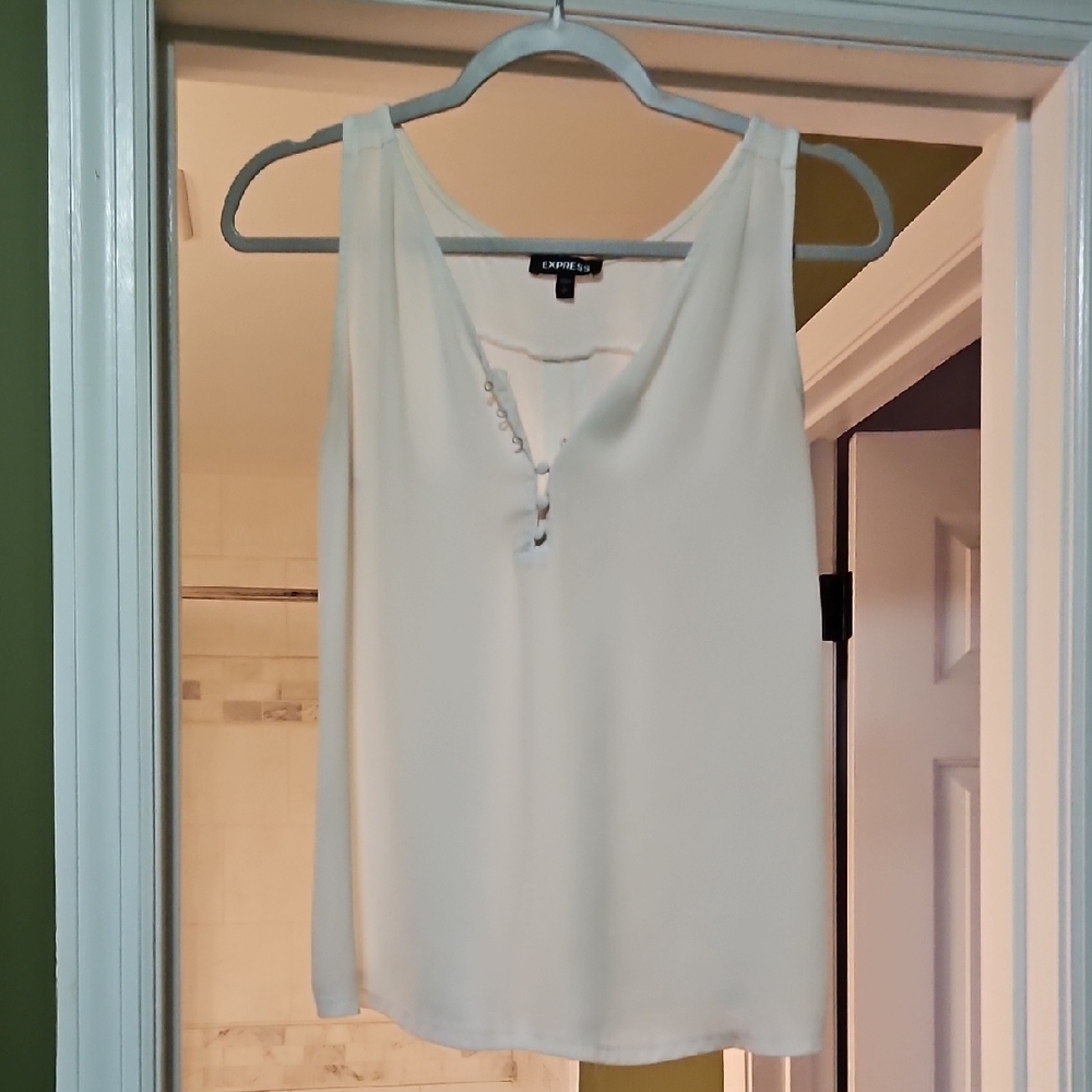 Express Cream Sleeveless Buttoned Tank Top